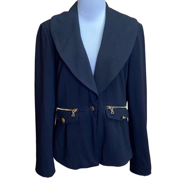 Boston Proper Black with Gold Zipper Accents Blazer Jacket Size 10 - Picture 1 of 9